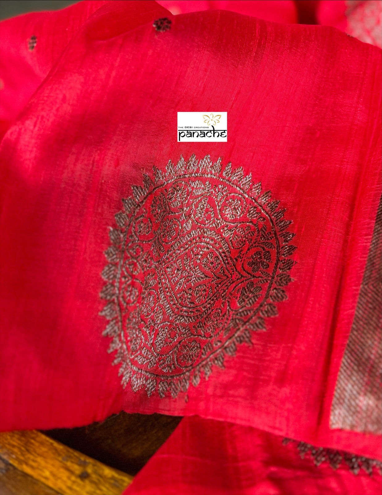 Pure Tussar Silk Banarasi - Red Kadwa