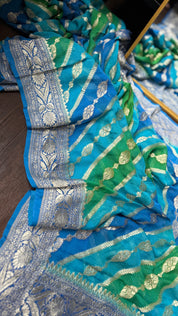 Khaddi Georgette Banarasi - Firozi Blue Green Multi color Rangkat