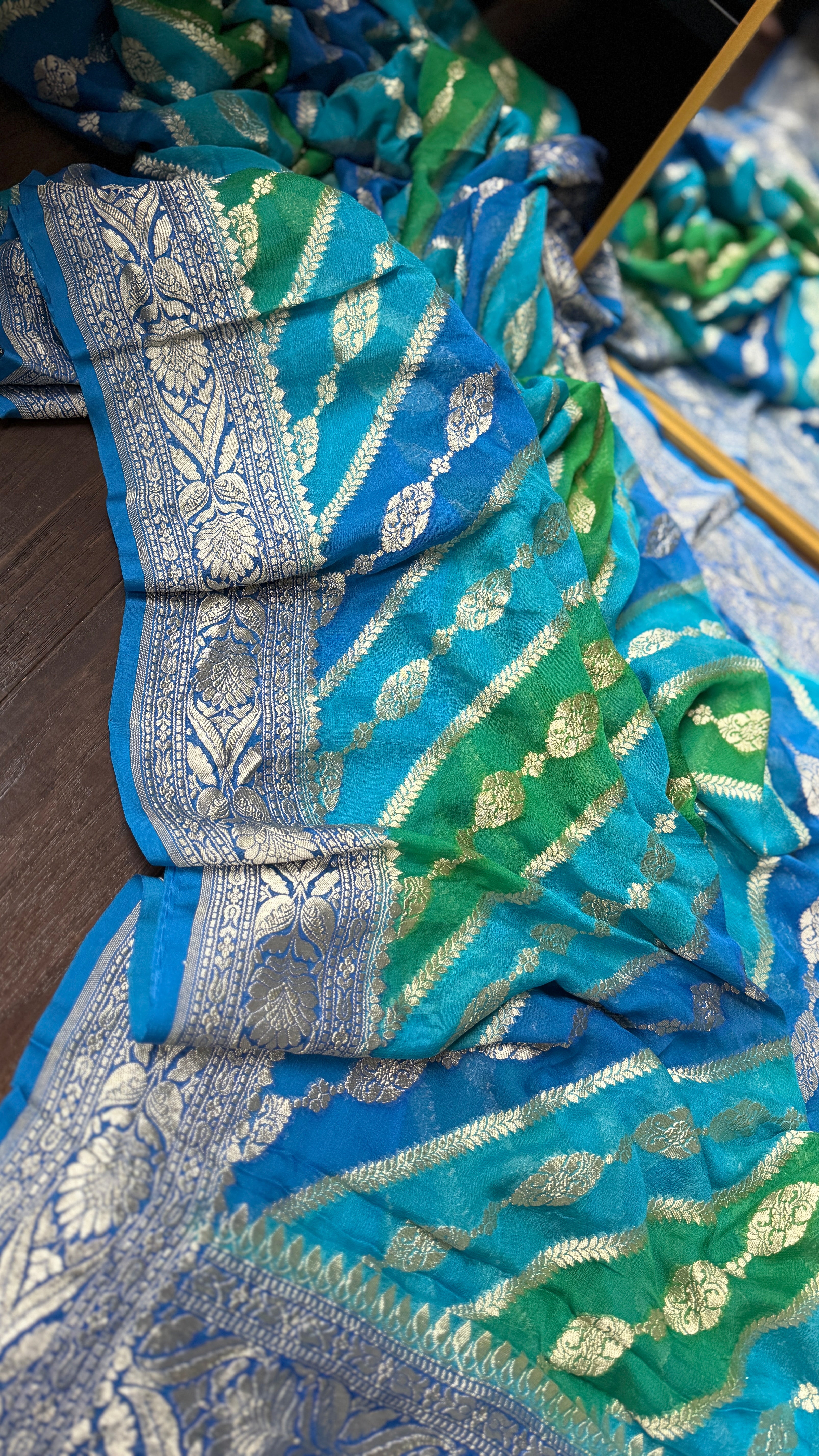 Khaddi Georgette Banarasi - Firozi Blue Green Multi color Rangkat