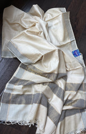 Pure Tussar Silk - Beige Black