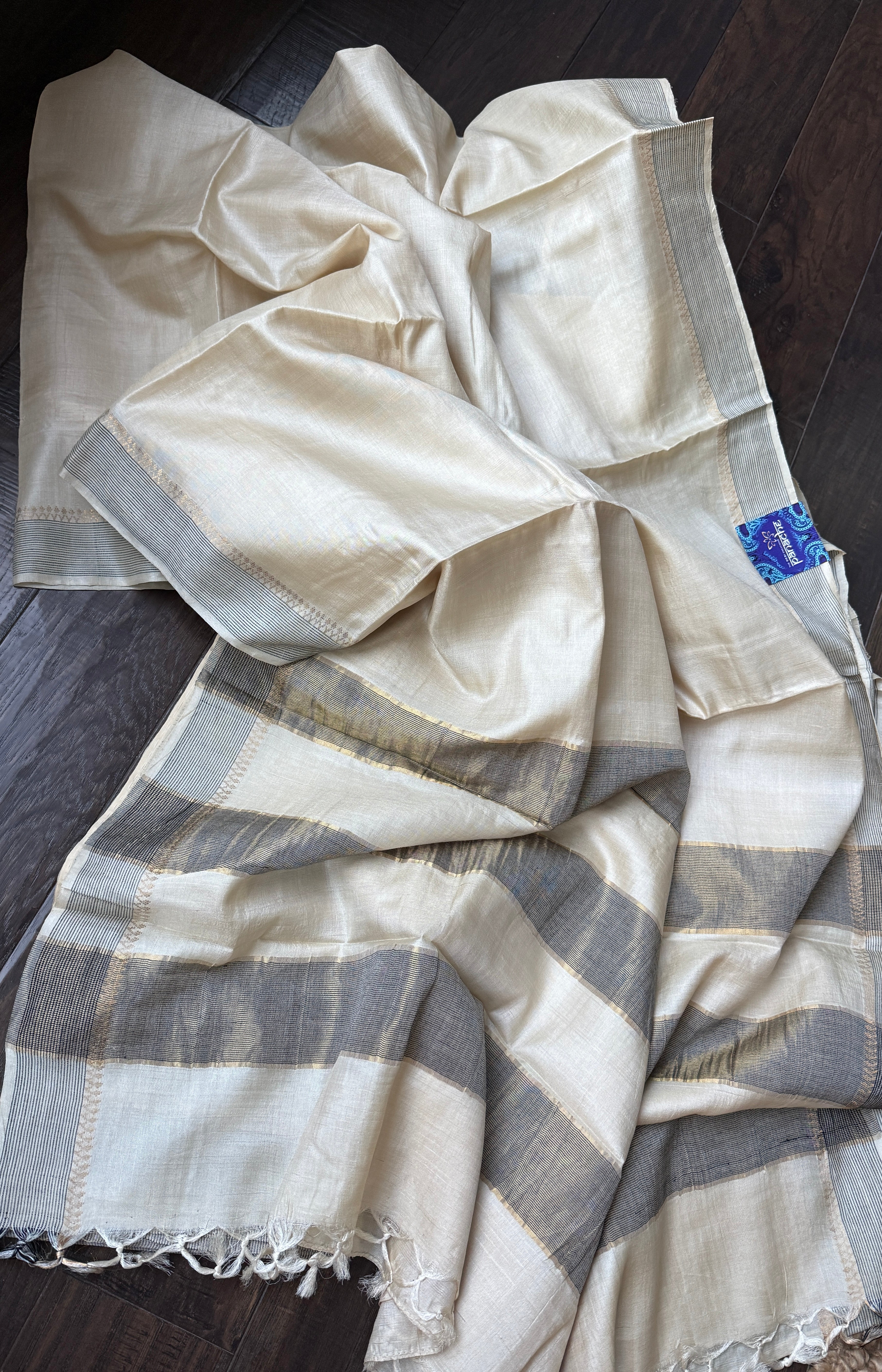 Pure Tussar Silk - Beige Black