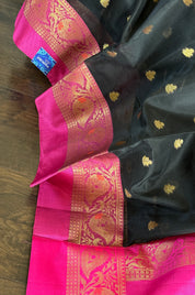 Cotton Silk Banaras Chanderi - Black Pink Orange