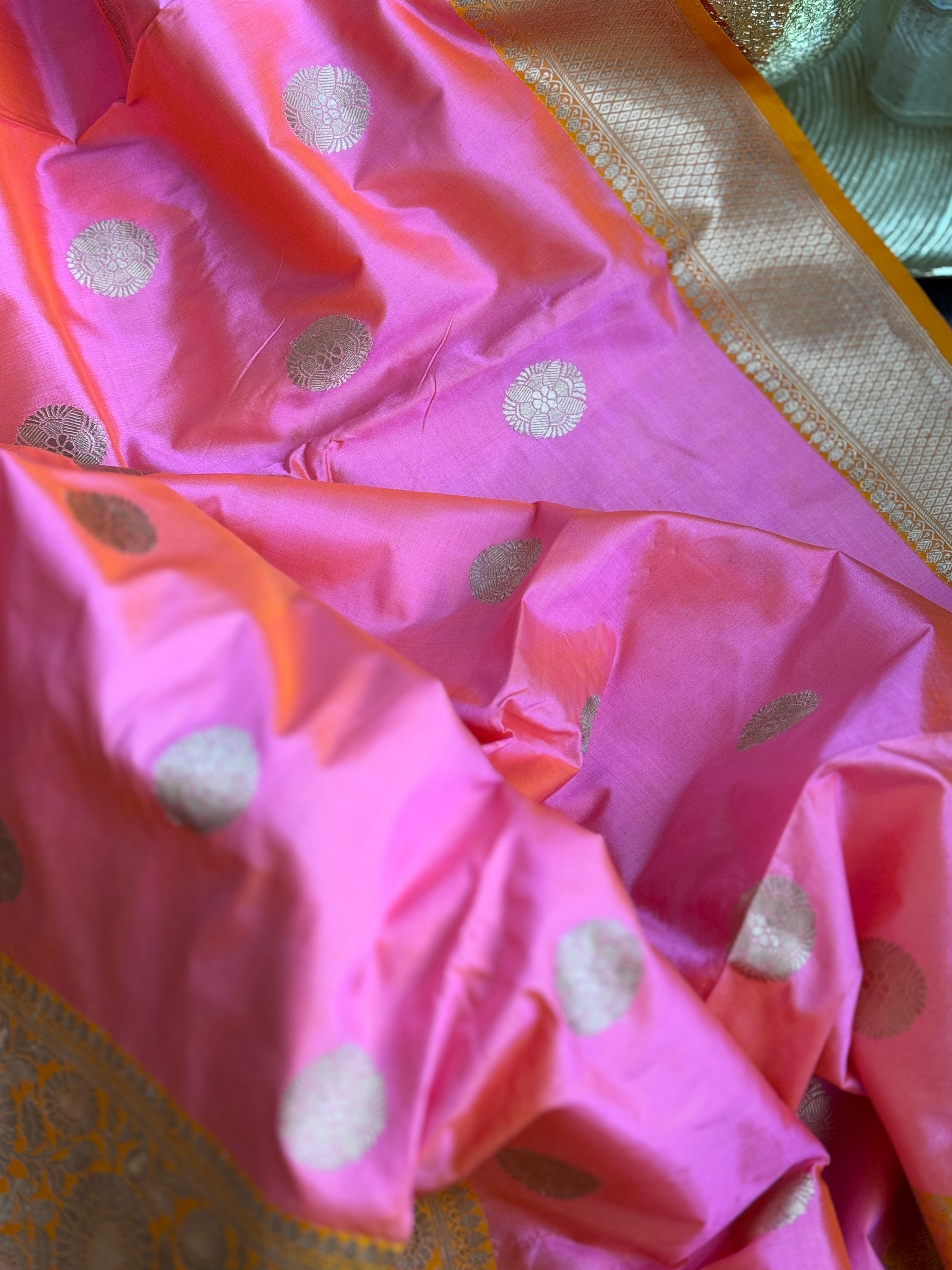 Katan Silk Banarasi - Shot Pink Orange