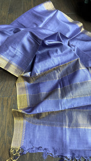 Handwoven Tussar Silk - Blue Violet Golden Zari