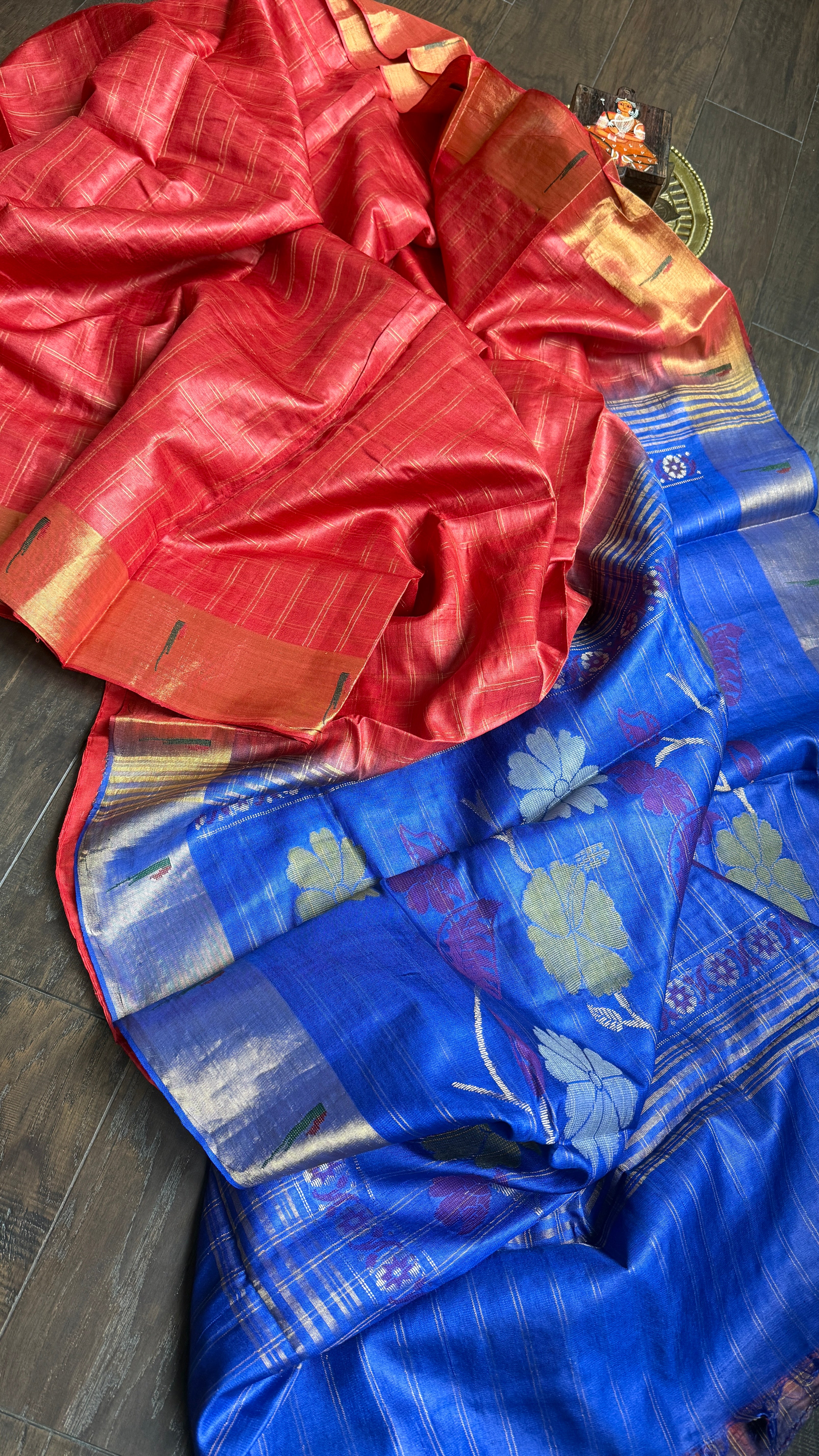Tussar Silk Paithani Single Munia - Raspberry Red Handwoven
