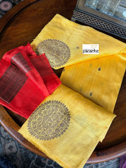 Pure Tussar Silk Banarasi - Yellow Kadwa