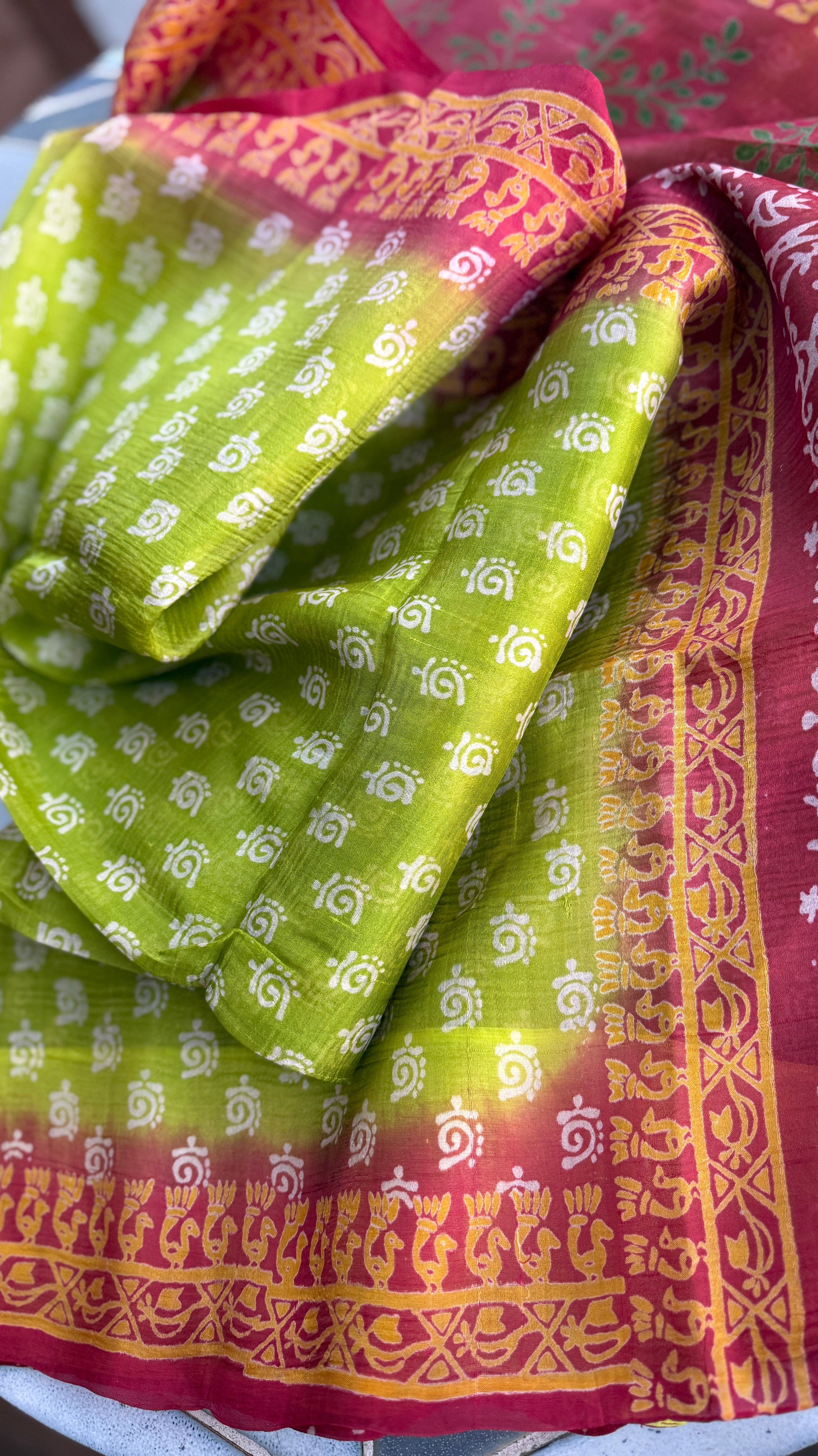 Pure Murshidabad Silk - Lime Green Printed