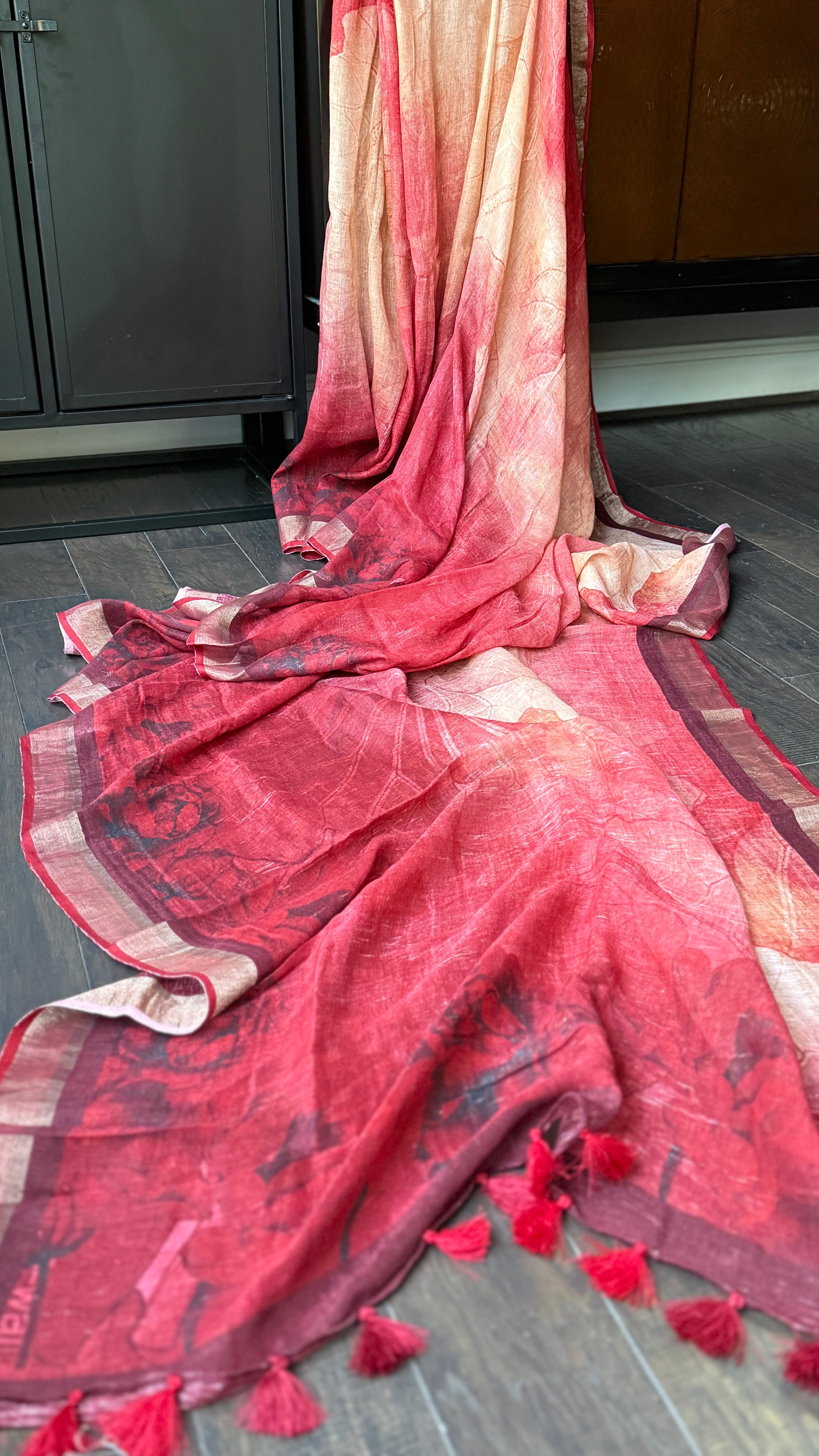 Linen Digital Print - Wine Red Black Abstract