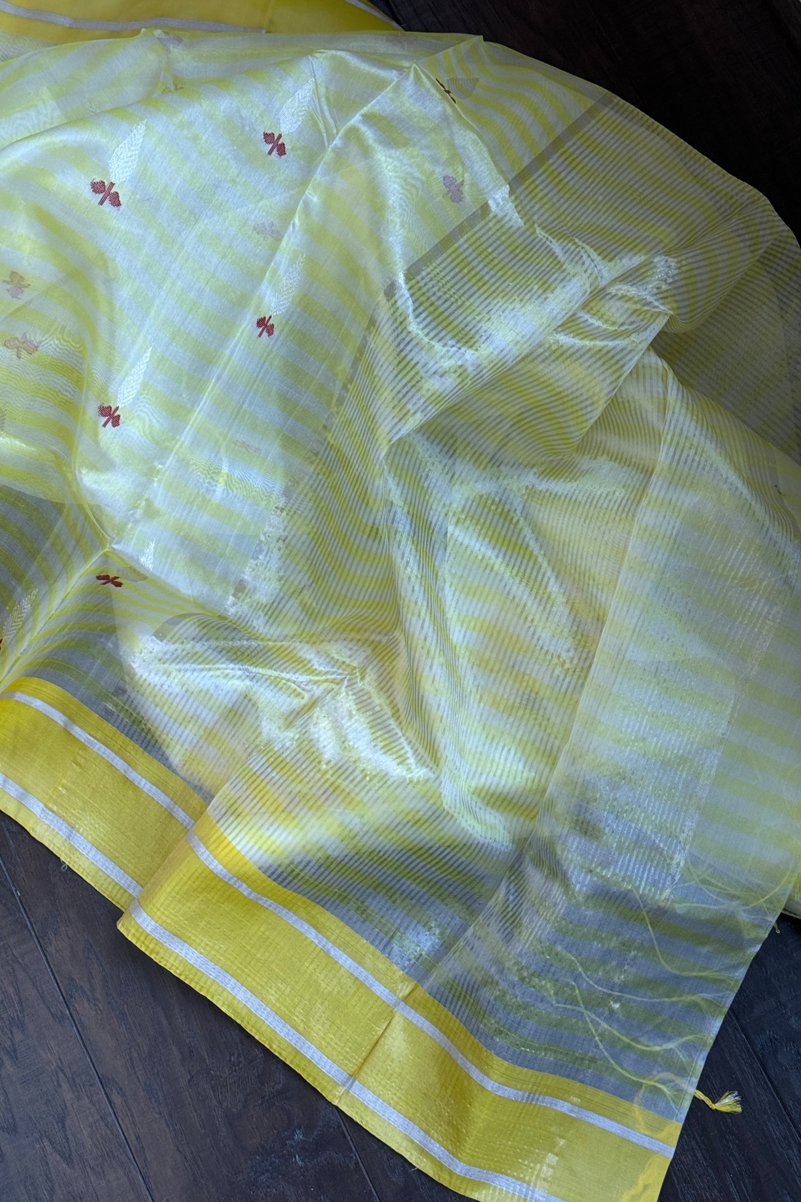 Pure Chanderi Pattu Silk - Off White Yellow