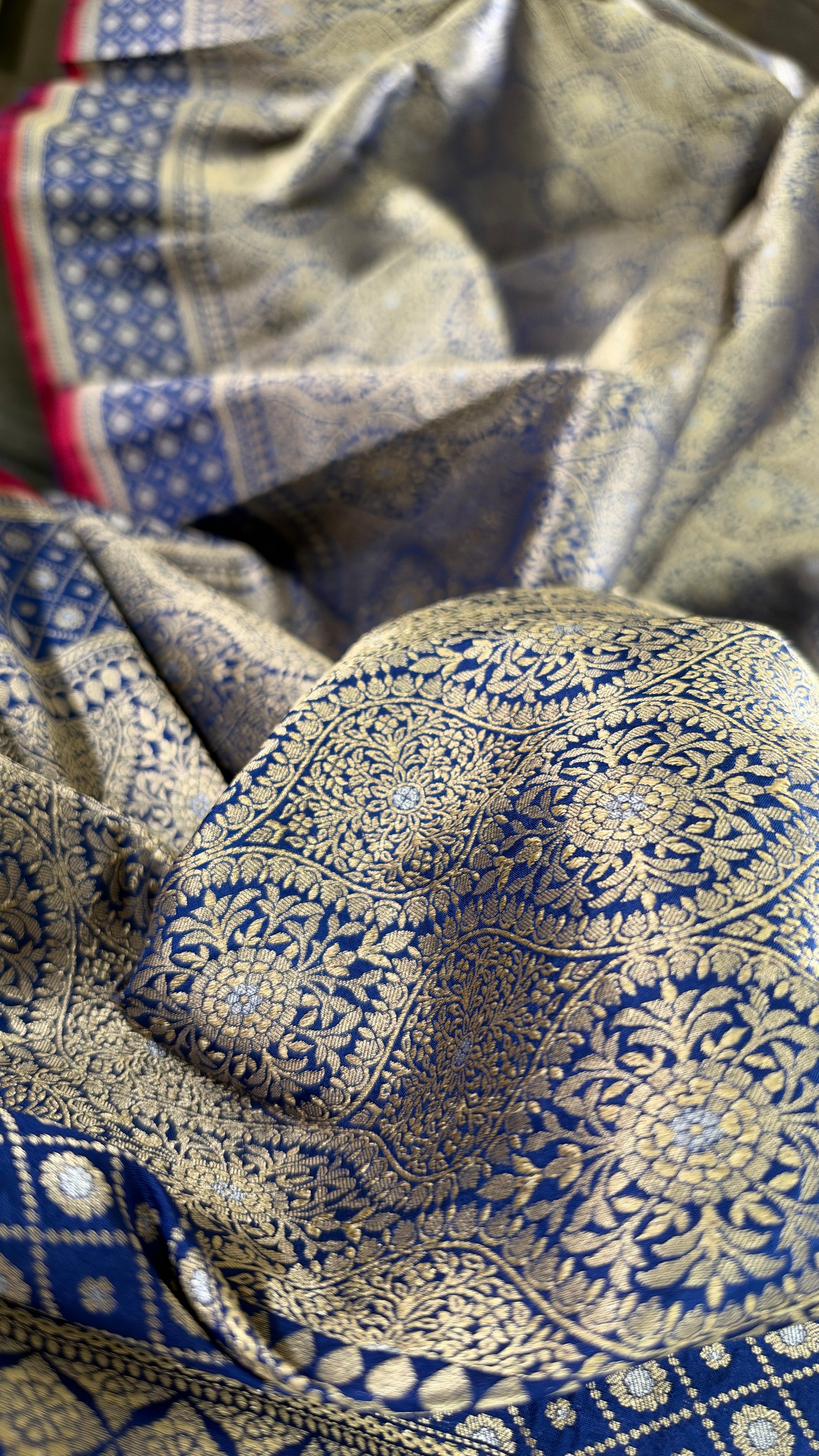 Pure Silk Brocade Banarasi- Navy Blue