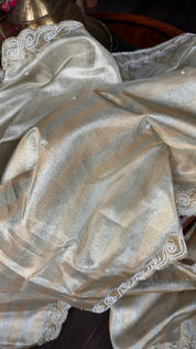 Designer Tissue Silk - Silver Golden Embroidered 2