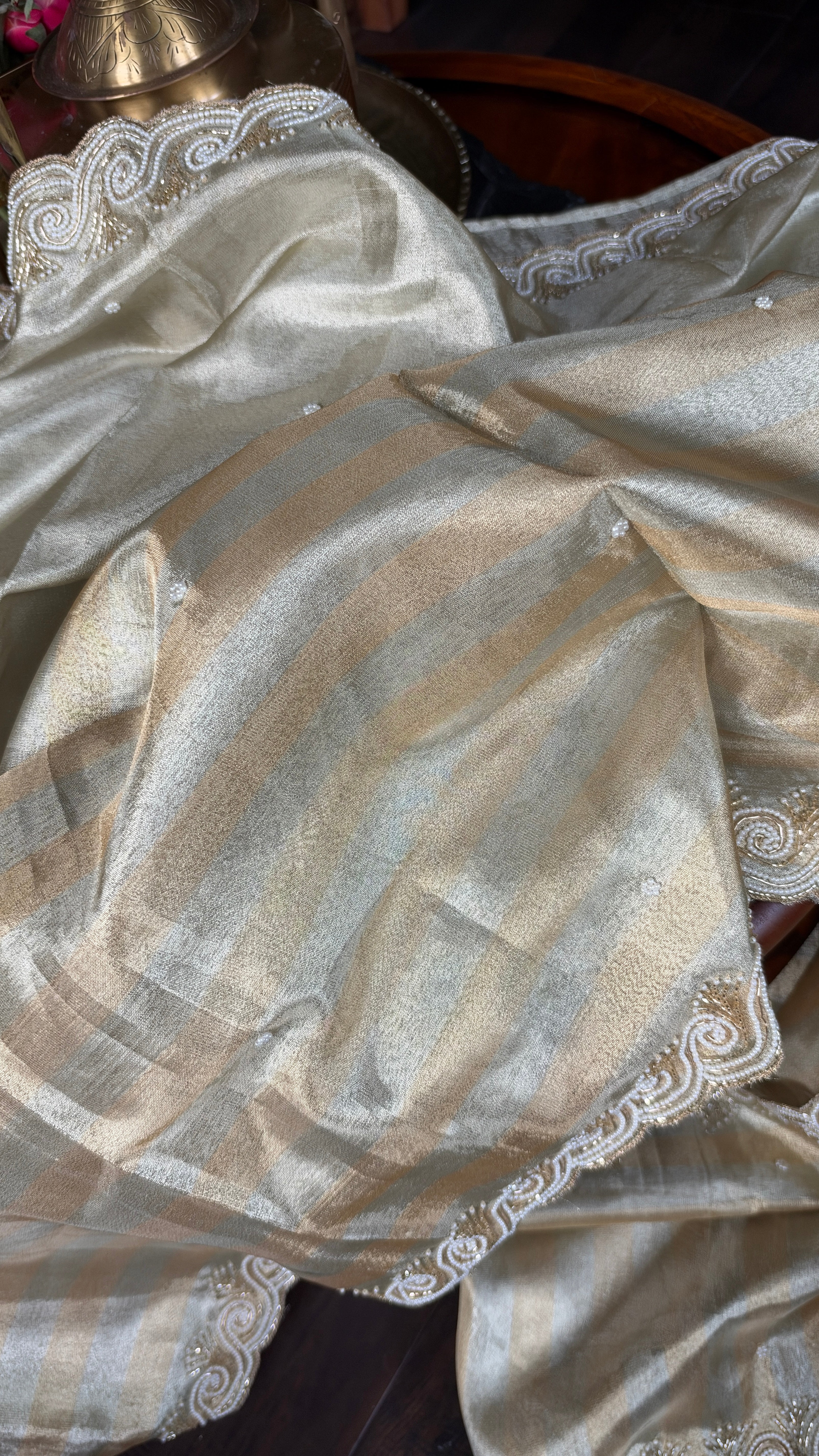 Designer Tissue Silk - Silver Golden Embroidered 2