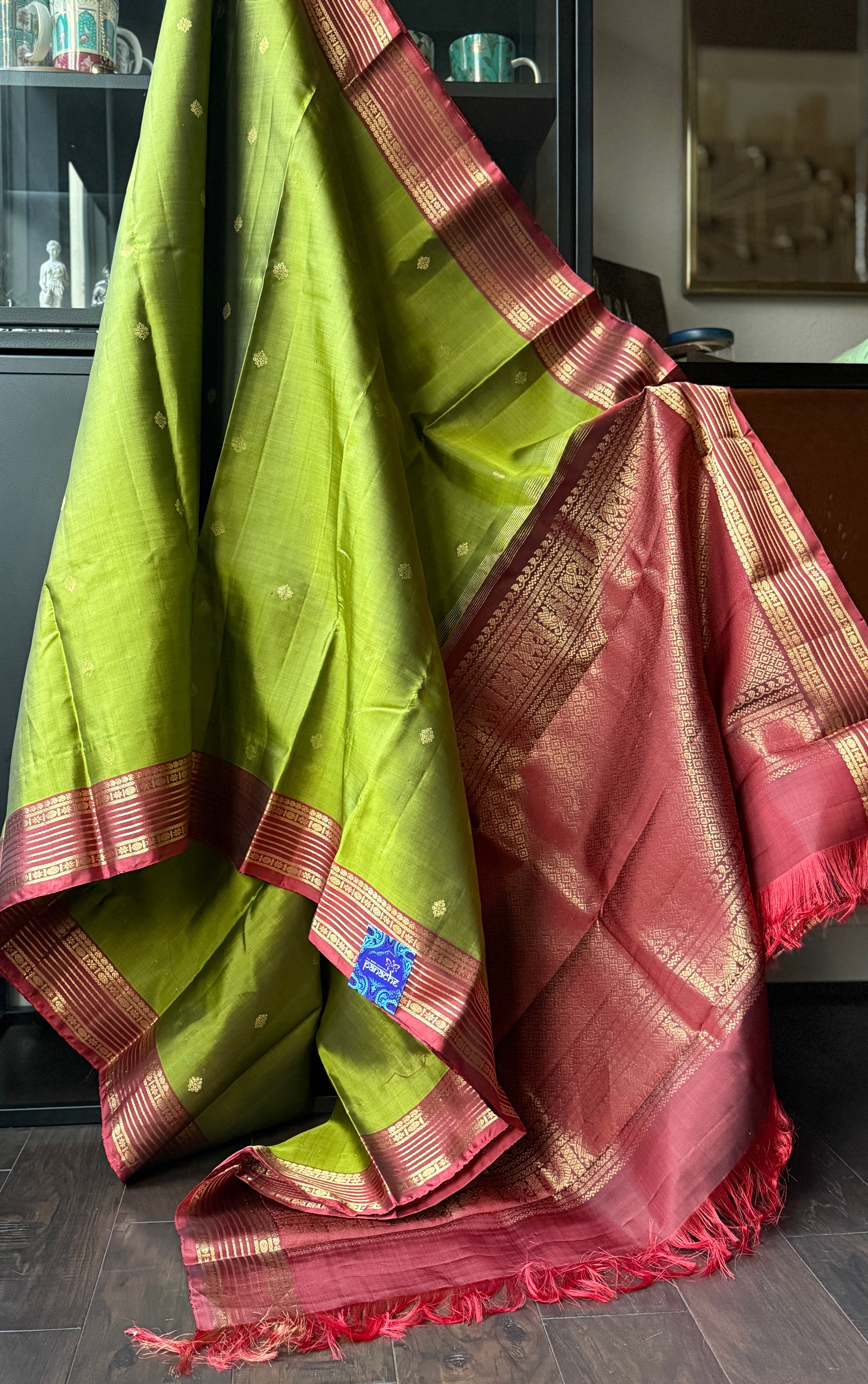 Pure Silk Kanjivaram - Green Maroon 2G Pure Zari