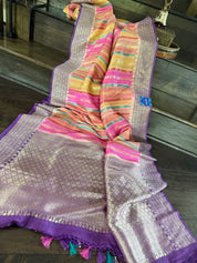 Khaddi Tussar Banarasi -  Pink Multi color Purple