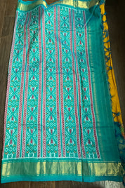 Pure Silk Ikat - Yellow Firozi Pochampally
