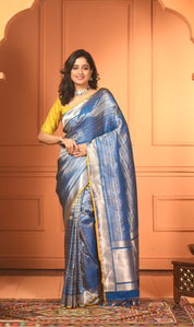 Pure Silk Brocade Banarasi- Blue Yellow