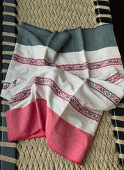Dhonekhali Cotton Saree - White Red Black