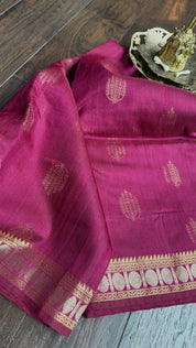 Raw Silk Banarasi - Magenta Sea Green