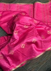 Designer Muga - Hot Pink Zari woven