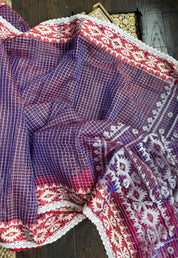 Jamdaani Soft - Purple White Checkered Woven