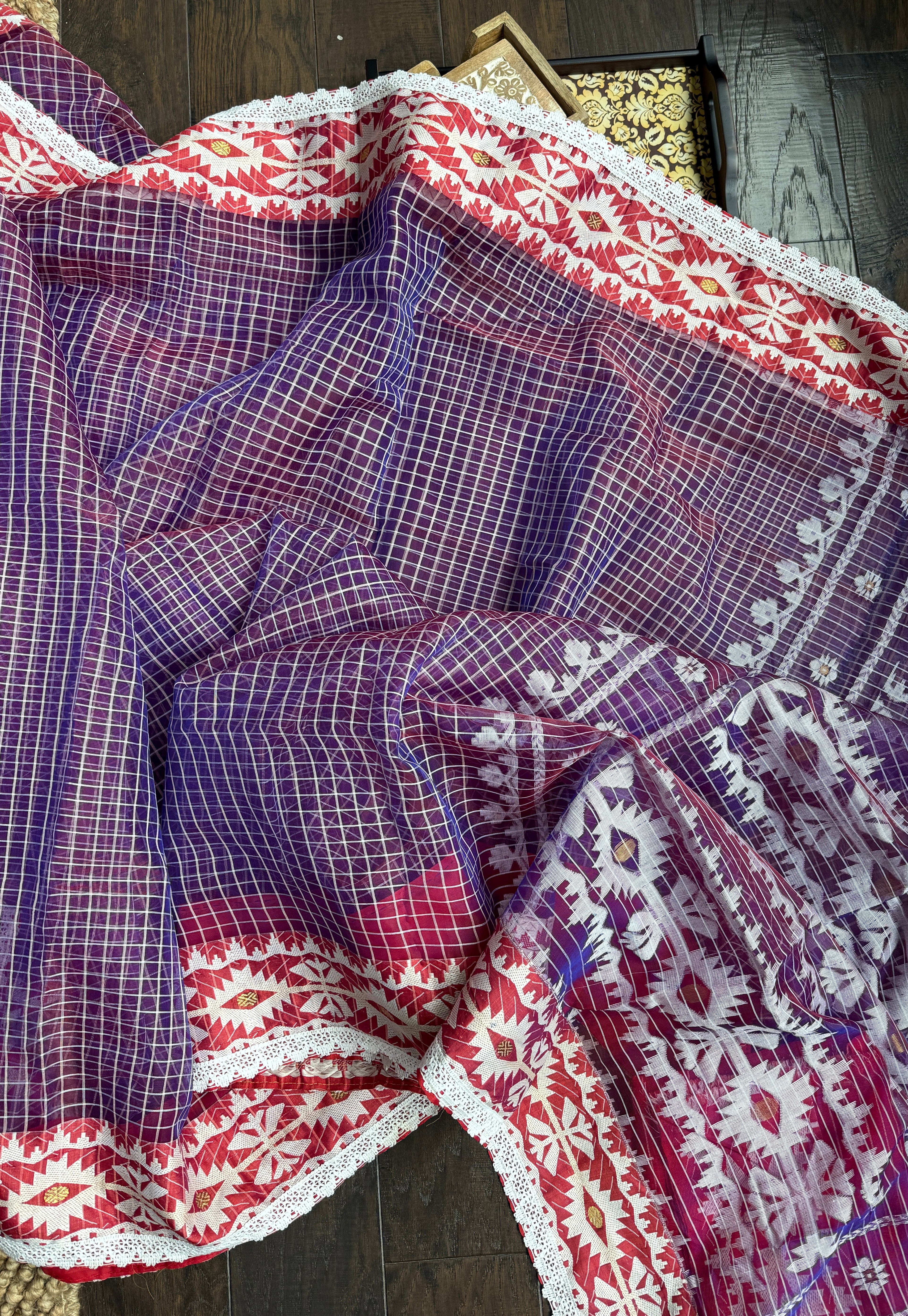 Jamdaani Soft - Purple White Checkered Woven