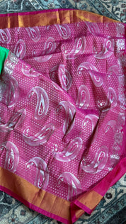 Soft Silk Kanjivaram - Green Magenta