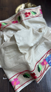 Embroidered Muga Silk - Beige Paithani