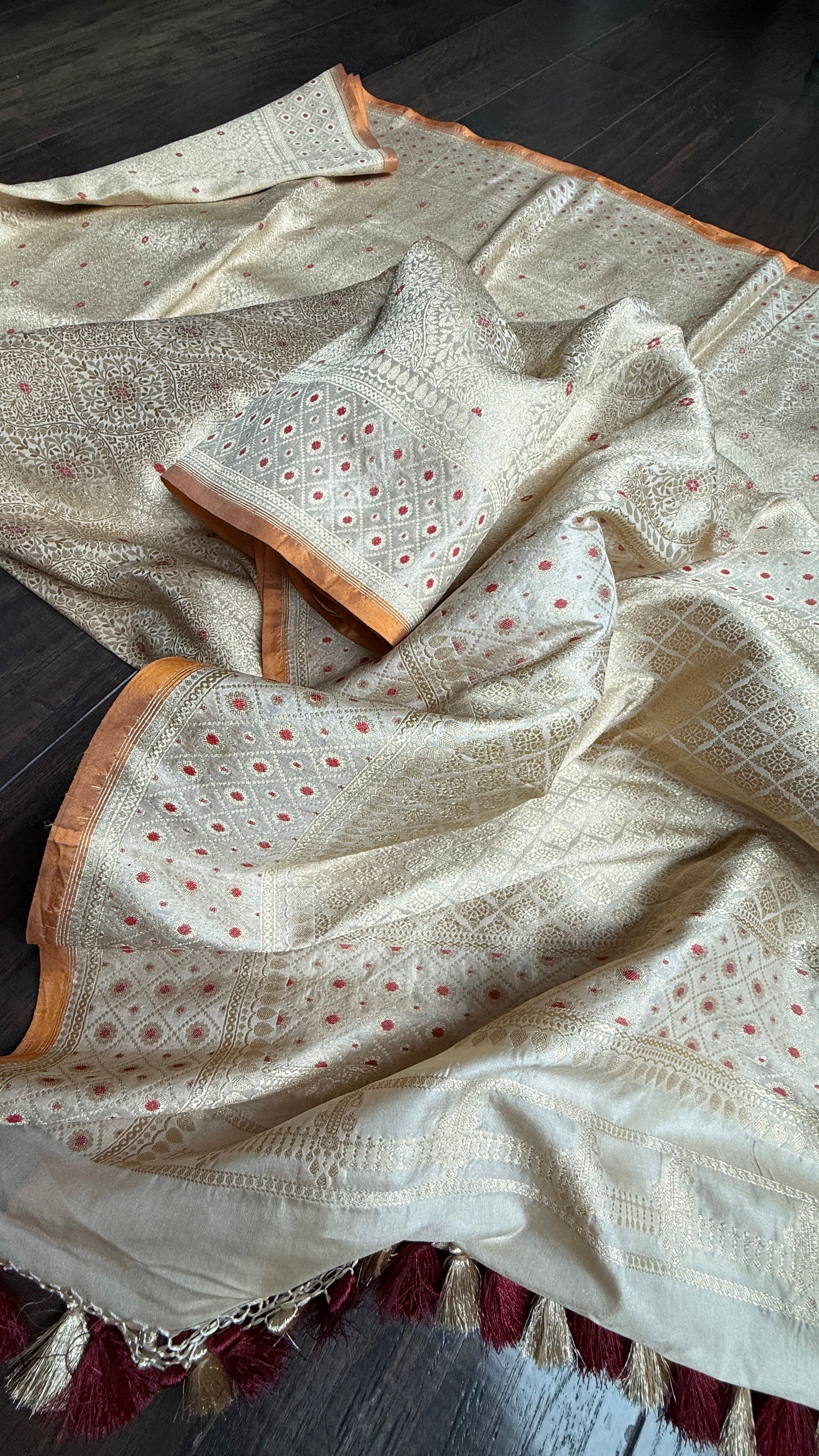 Pure Silk Brocade Banarasi- Cream Golden