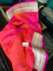 Pure Silk Mashru Banarasi- Pink Orange