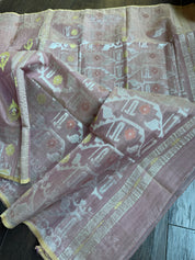 Dhakai Jamdani  - Dusty Pink Gold Silver Zari  Woven
