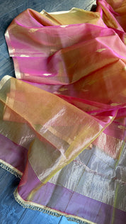 Chanderi Organza Silk - Pink Orange Dual shaded