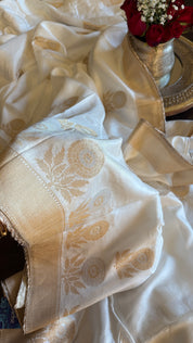 Designer Soft Silk Banarasi Saree - Off White Golden