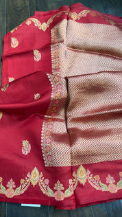 Pure Katan Silk Banarasi - Brick Red Meenakari