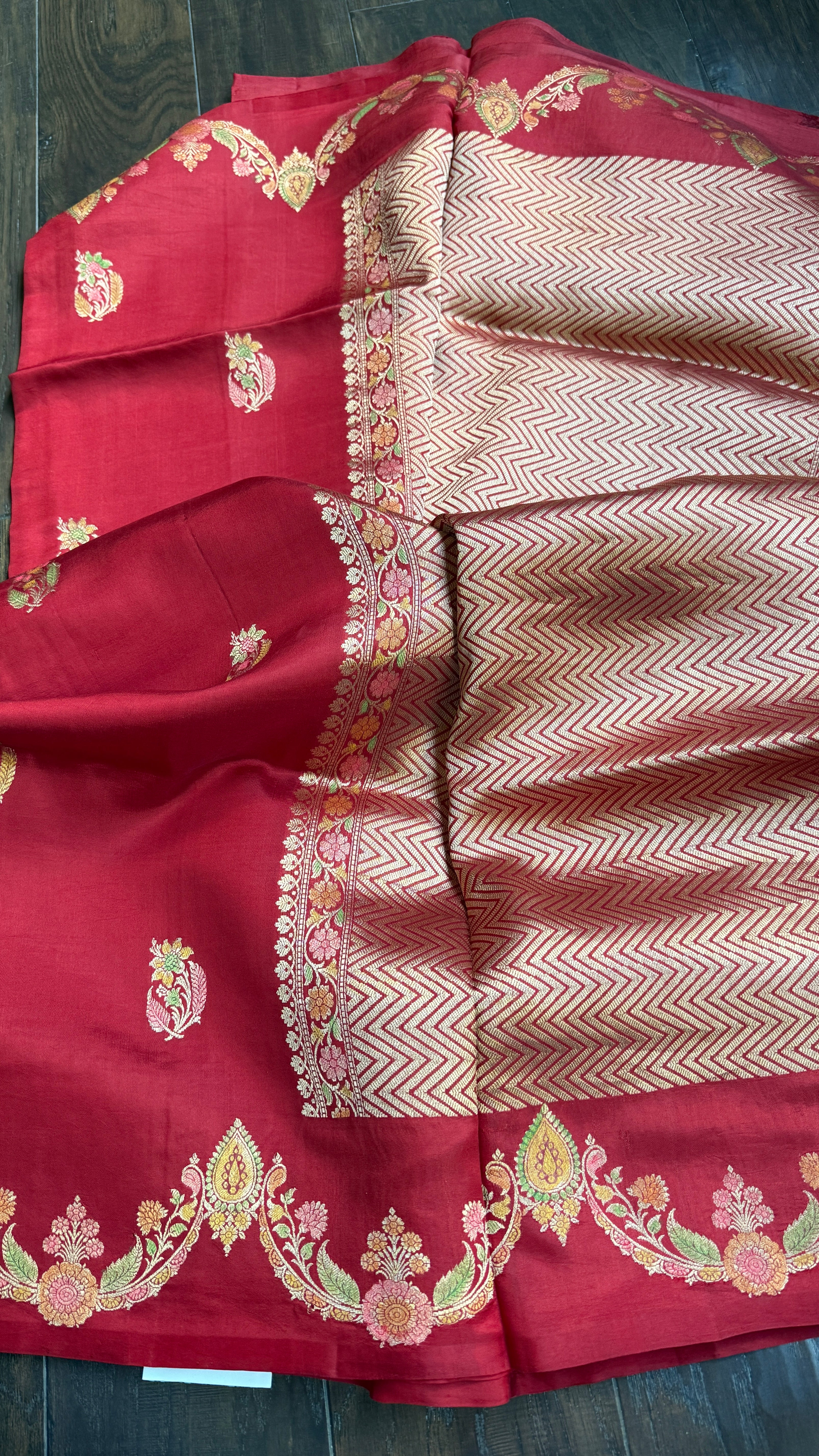 Pure Katan Silk Banarasi - Brick Red Meenakari