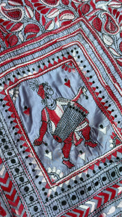 Bangalore Batik Kantha Silk -  White Violet Red Patli Pallu