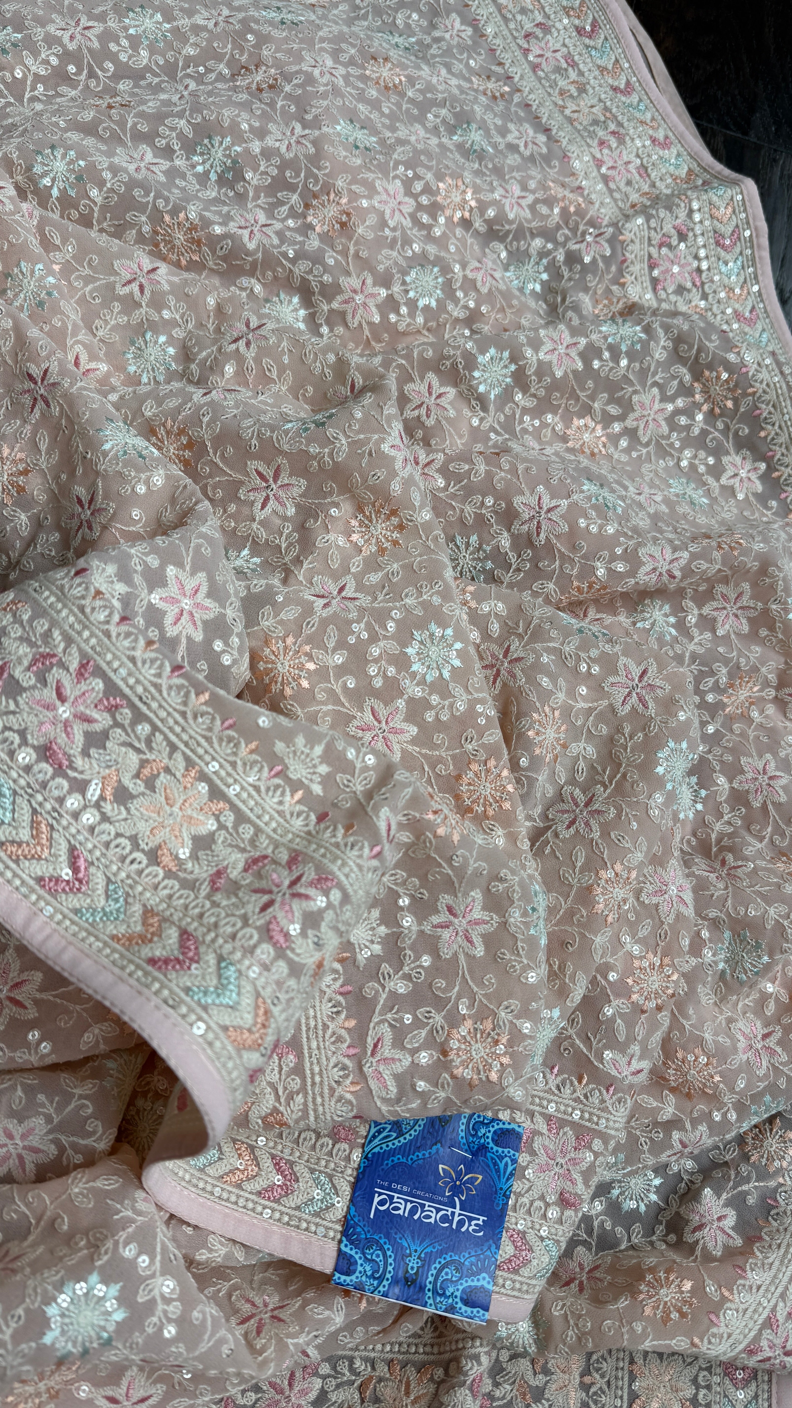 Designer Georgette Embroidered - Light Baby Pink