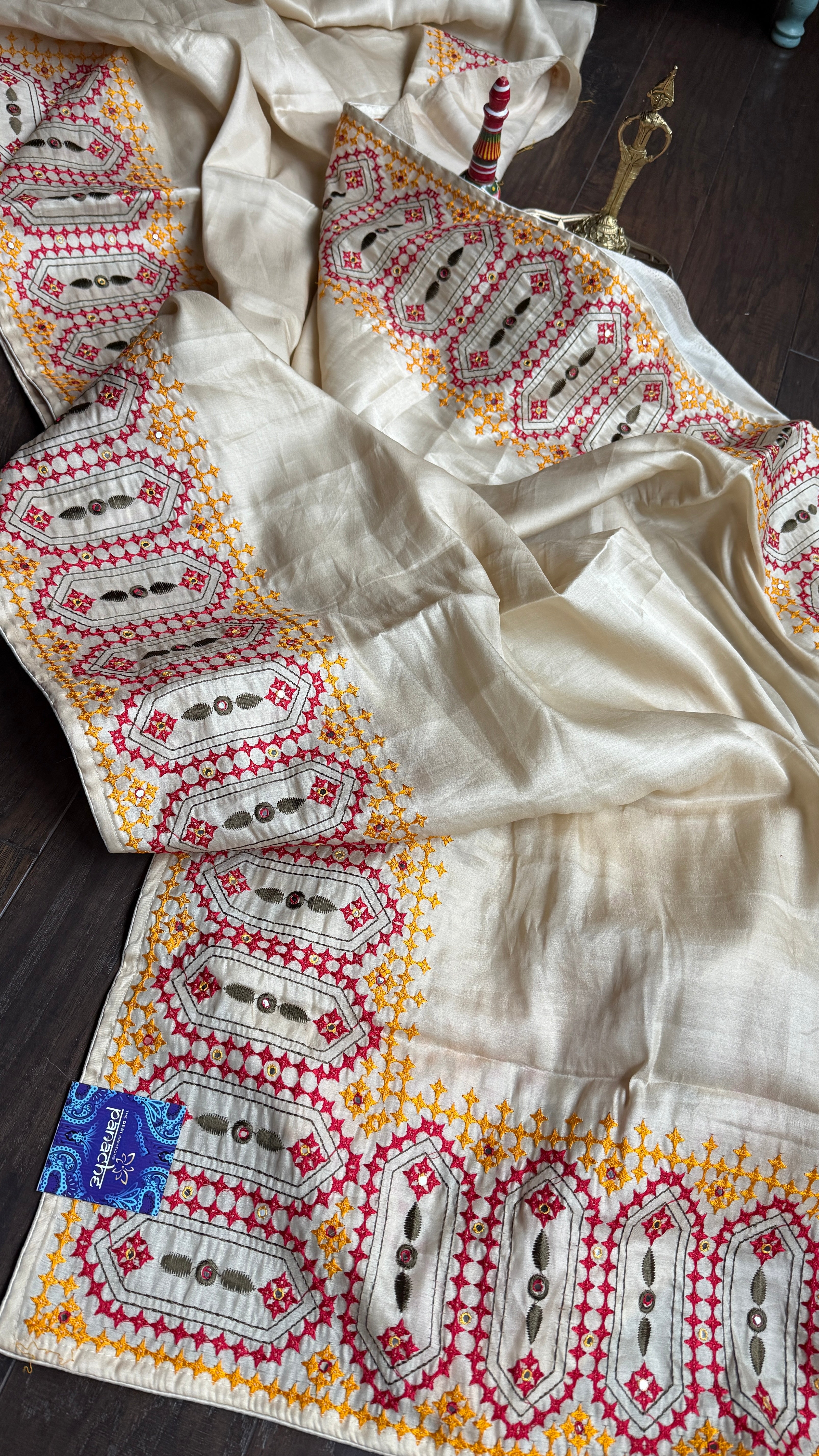 Soft Silk Kathiyawadi Embroidered - Beige