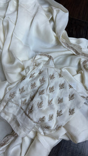 Designer Satin Silk - Cream Stone Border