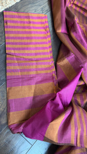 Pure Chanderi Tissue Silk - Rust Pink Striped woven