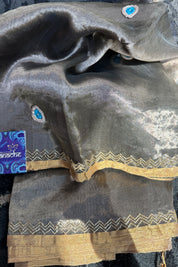 Pure Chanderi Tissue Silk - Grey Hand Zardozi