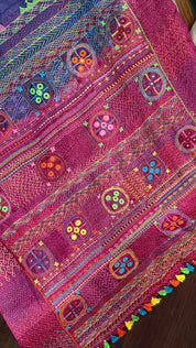 Pure Tussar Silk Lambani - Blue Pink Hand Embroidered