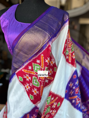 Pure Silk Ikat - Off-White Purple Red