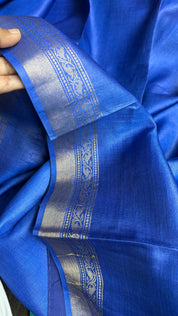 Handwoven Tussar Silk - Royal Blue Green Golden Zari