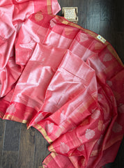 Pure Tussar Silk Woven - Pink resham woven