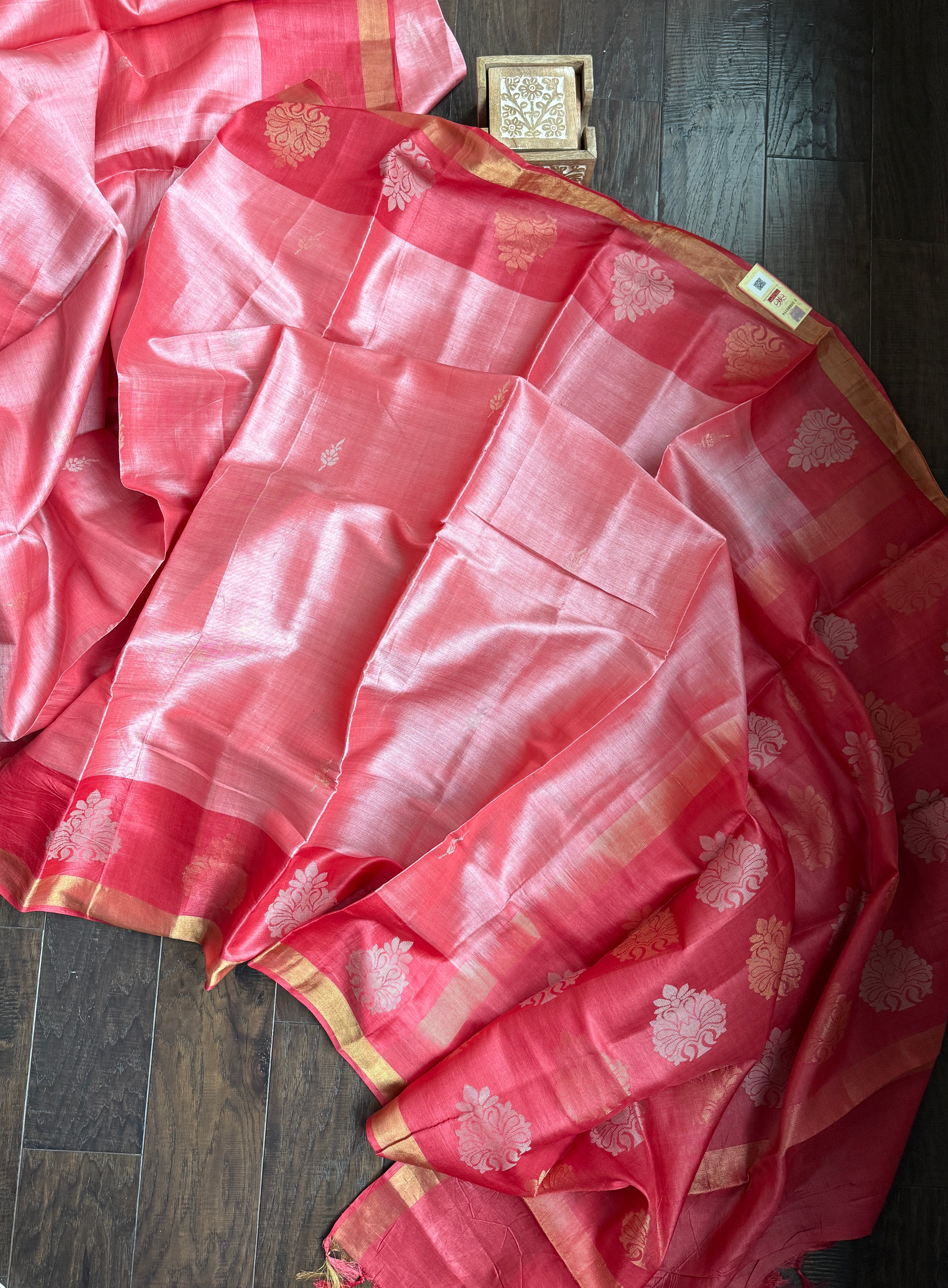 Pure Tussar Silk Woven - Pink resham woven
