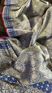 Pure Silk Brocade Banarasi- Navy Blue