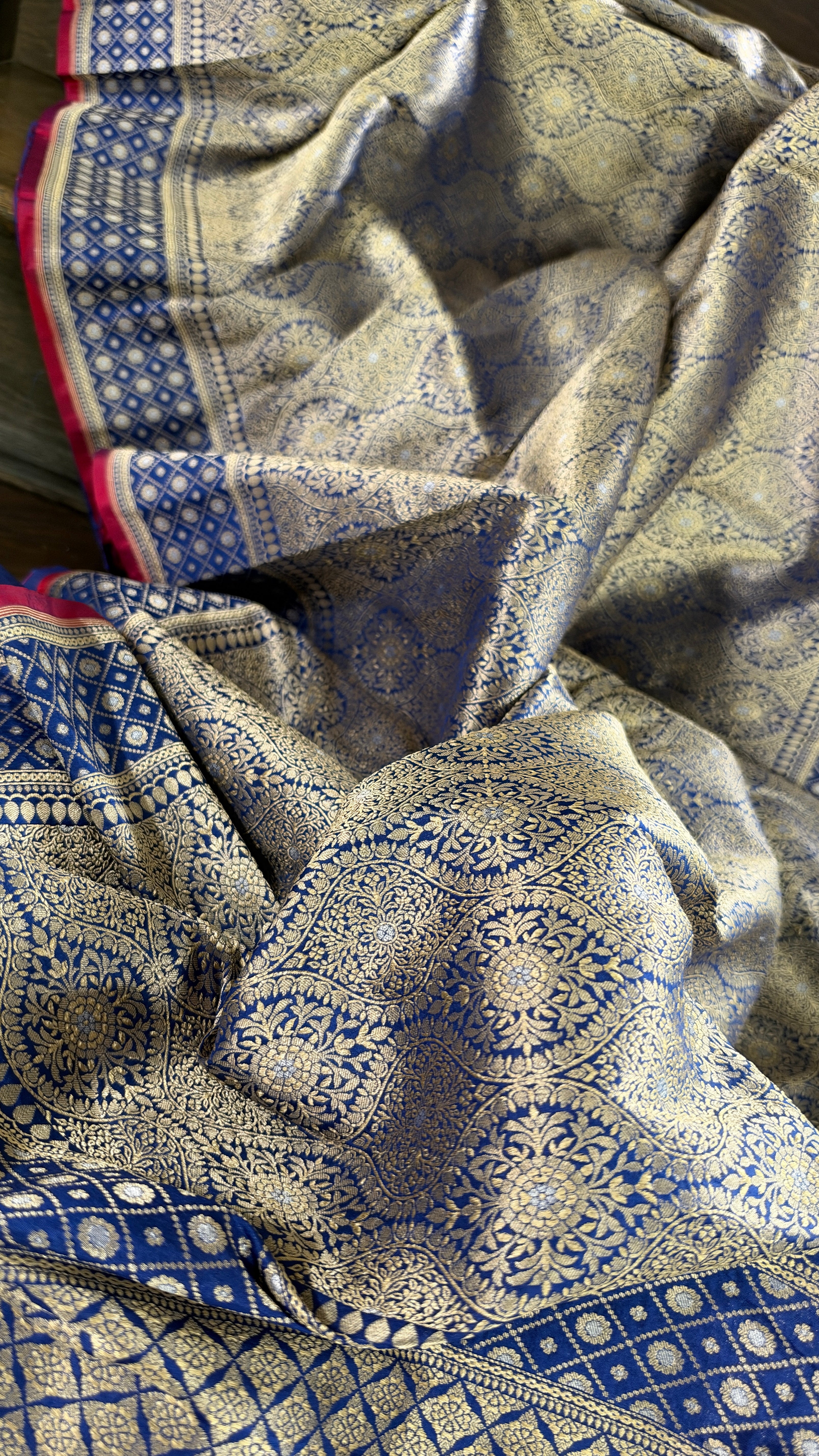 Pure Silk Brocade Banarasi- Navy Blue