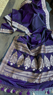 Soft Silk Mashru Banaras Saree - Purple Dark