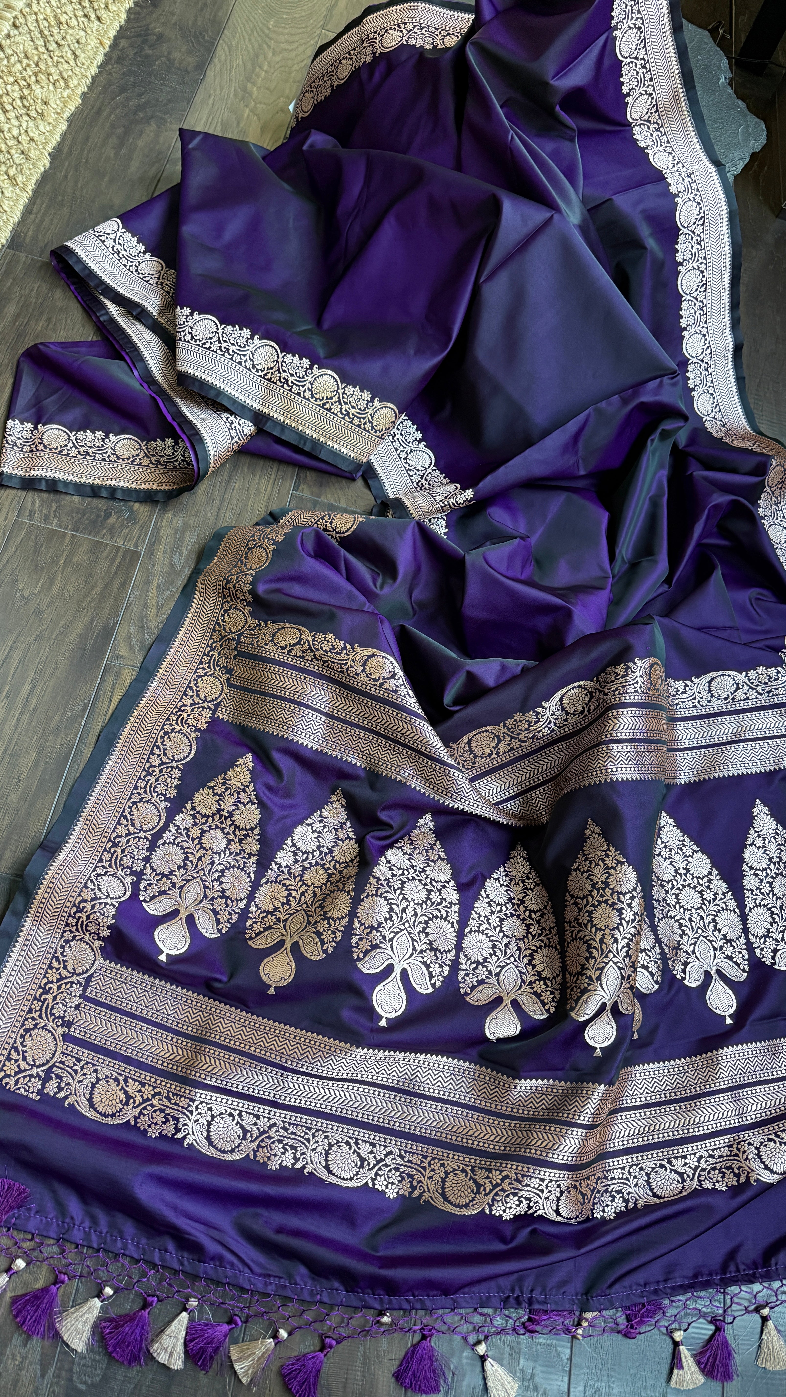 Soft Silk Mashru Banaras Saree - Purple Dark