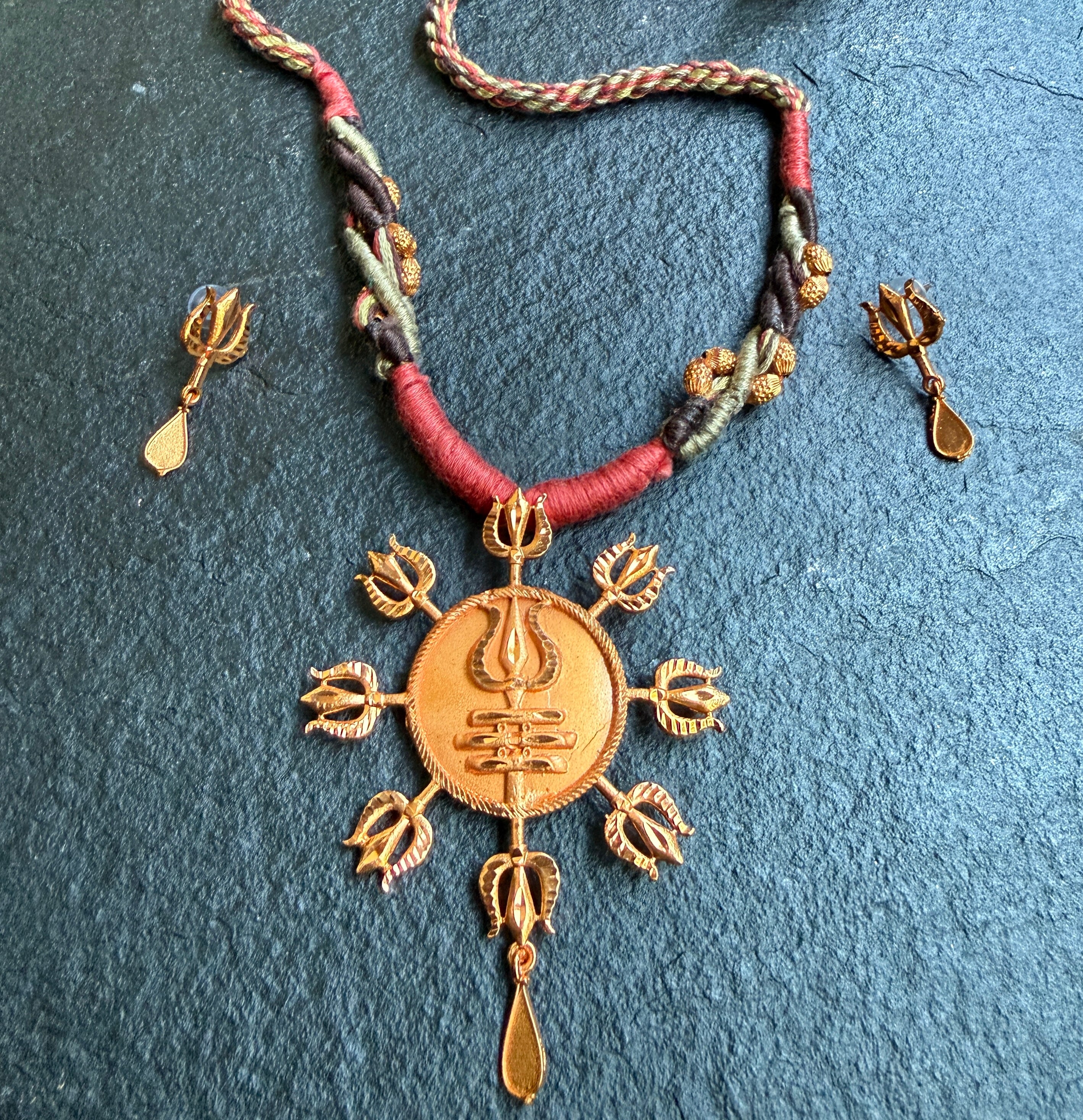 Copper Necklace Earring Set - Swastik